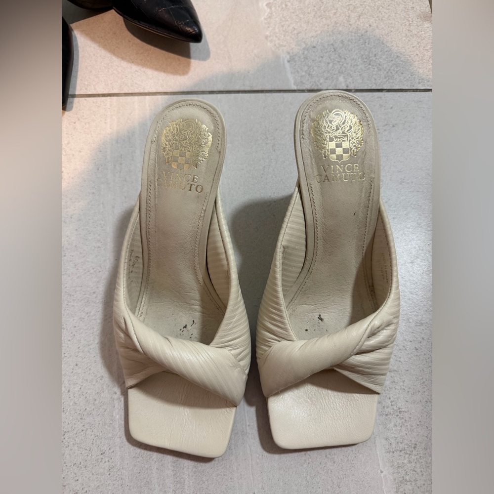 Vince Camuto Off-White Twisted Mules